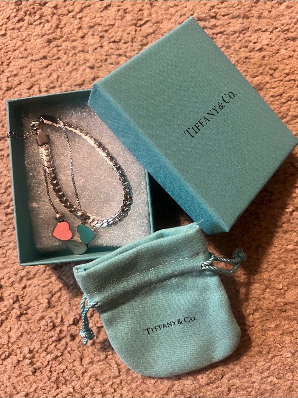 Tiffany & Co. Silver Double Chains with Triple Hearts Bracelet